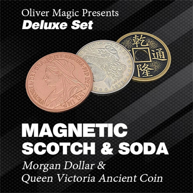 Deluxe Set Magnetic Scotch & Soda (Morgan Dollar and Queen Victoria Ancient Coin) Magic Tricks Gimmicks Props Close Up Illusion