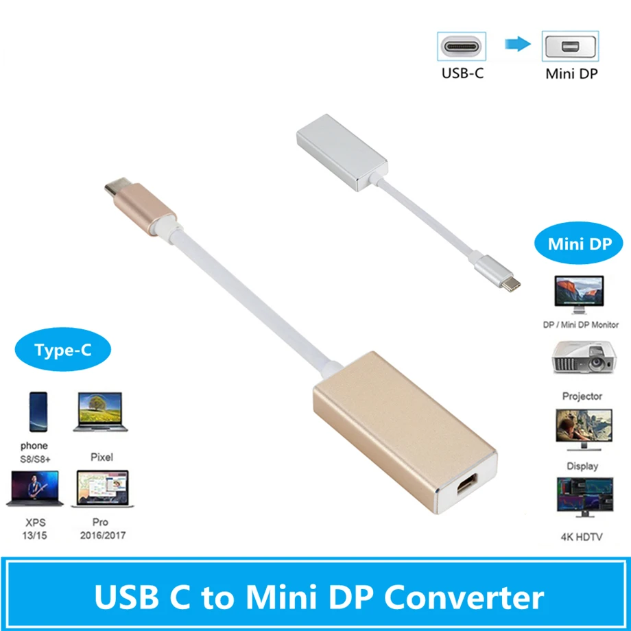 

USB C 3.1 Thunderbolt3 To Mini Displayport Male to Female Converter Cable for New Macbook Pixel 4K USB Type-C To Mini-DP Cord