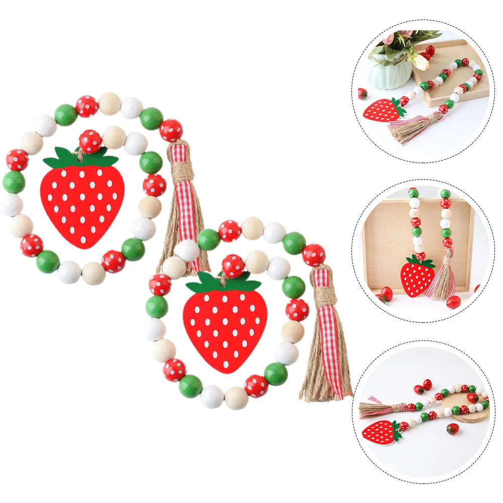

2 Pcs Strawberry Wooden Beads Garlands Home Decor Hanging String Pendants Decoration Rustic Farmhouse Tassel Beaded Decorations