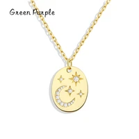 authentic 925 sterling silver plated gold oval stars and moon pendant chain necklace for women fine jewelry wedding party gifts