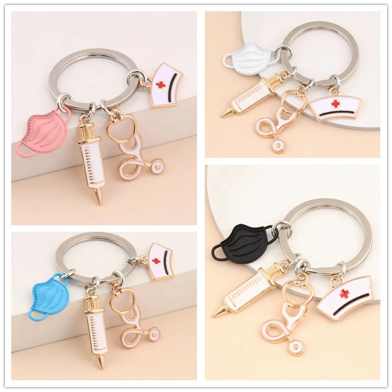 

Doctor Nurse Acrylic Double Syringe Stethoscope Key Chain Cartoon Keychain Fashion Graduation Gifts To Nursing Professionals