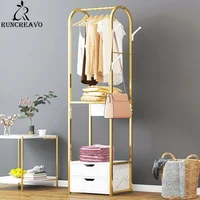Bedroom Furniture Standing Coat Rack 2 Drawers Clothes Storage Floor Hanger Golden Frame Marble Texture Mdf Drawer Wardrobe