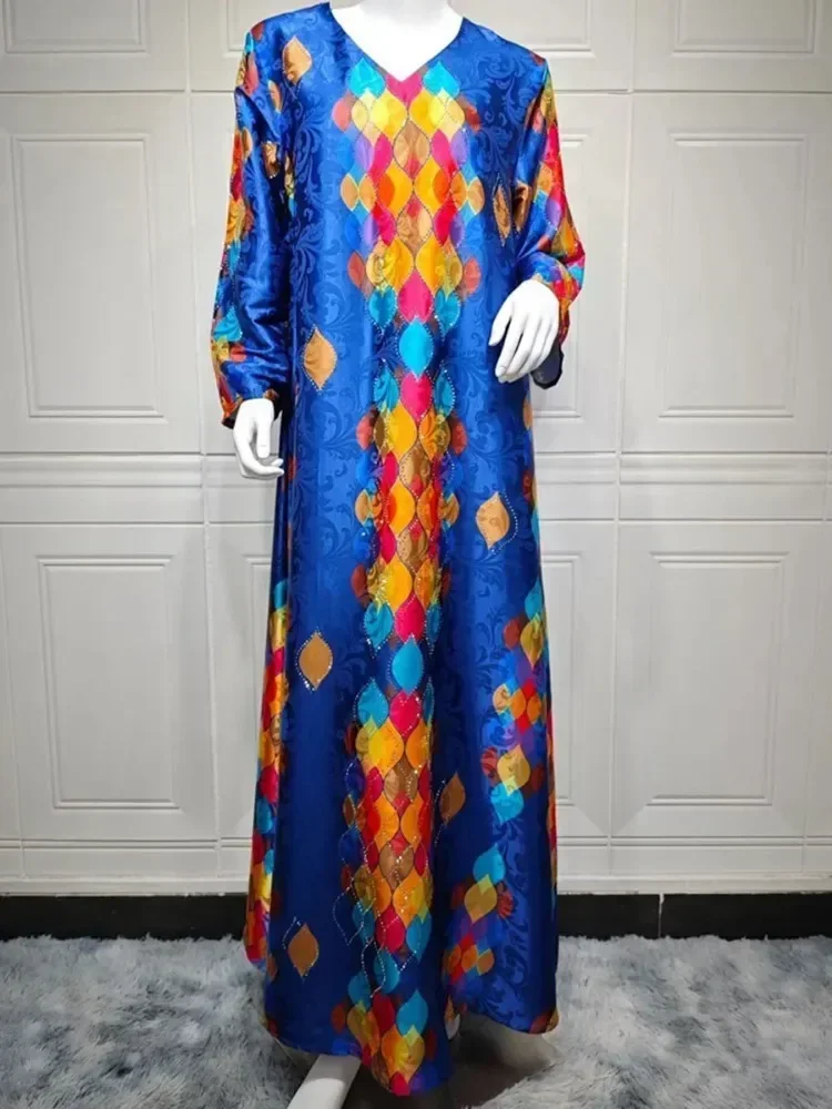 Мусульманский принт горячая дрель Абая с v-образным вырезом для женщин