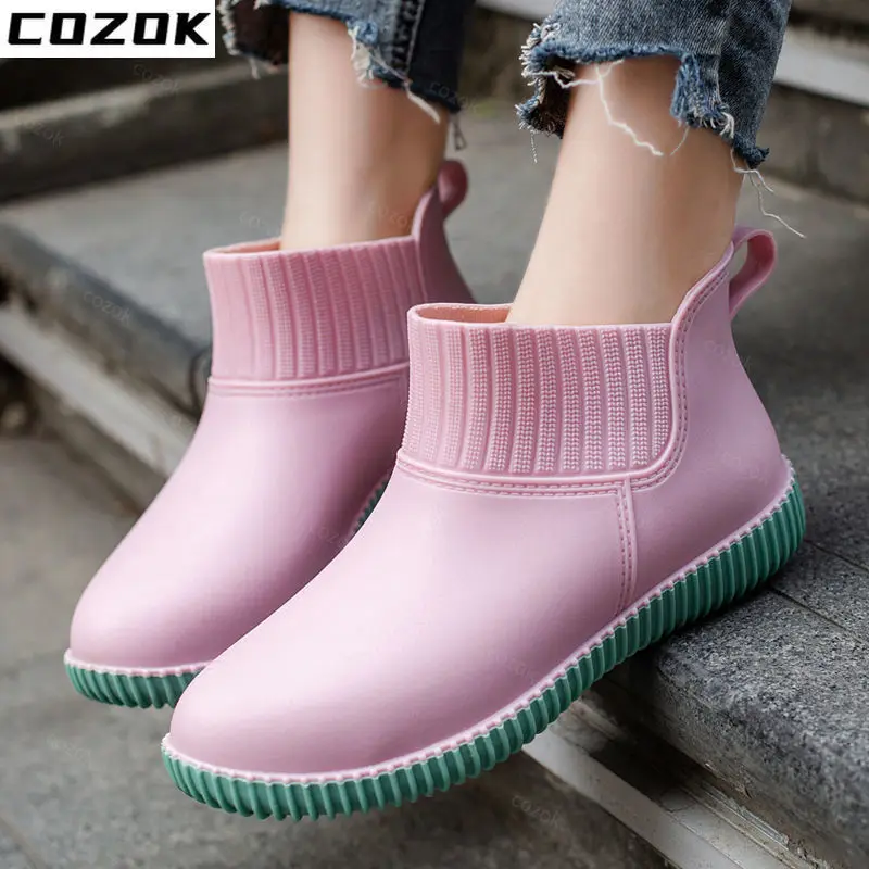 2022 Summer Rain Boots Women Low-top Waterproof Shoes Plus Velvet Integrated Non-slip Sole Work Rubber Shoes Fashion Rain Boots