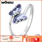 Женские мистические кольца WOSTU из стерлингового серебра 925 пробы с бабочкой, фиолетовое кольцо из циркона, вечерние ювелирные изделия для девушек, подарок FIR797