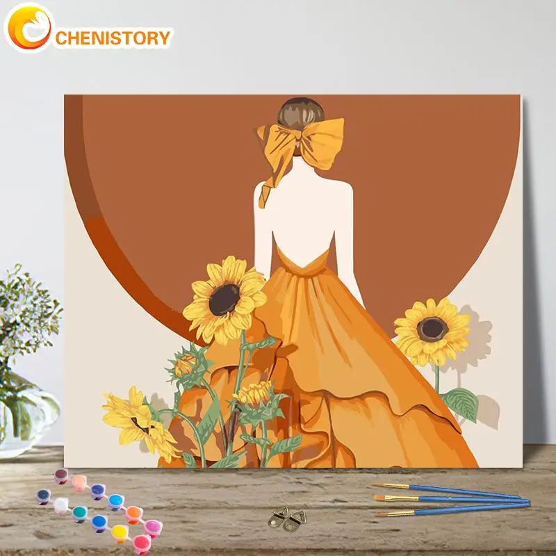 

CHENISTORY Coloring By Numbers Girl Handpainted Wall Art Gift Paint By Number Figure Acrylic Paints For Living Room Home Decor