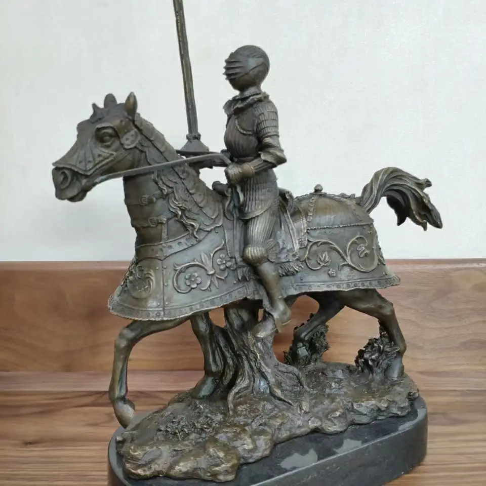 

38CM Bronze Knight Statue Warrior Sculpture Vintage Medieval European Collectible Art Office Decor Gifts