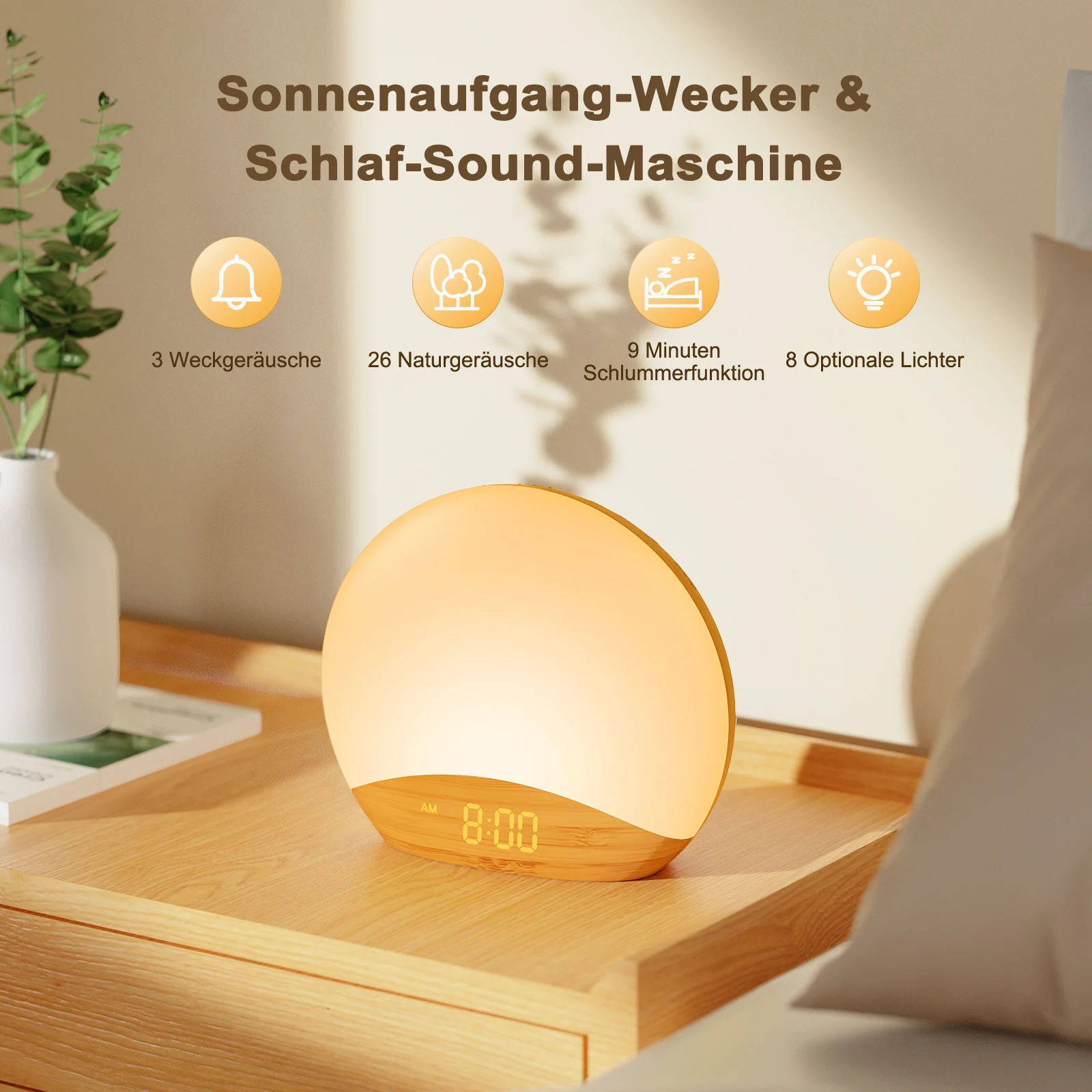 Цифровые часы с регулируемой яркостью для спальни 26 звуков сна