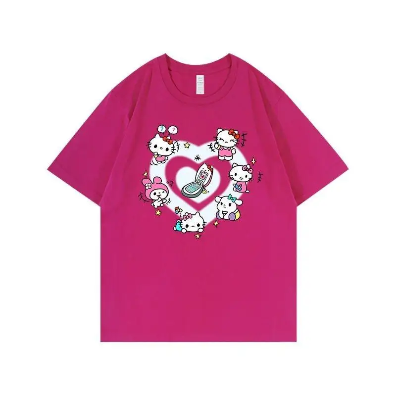 

Hello Kitty Joint Cotton Short-Sleeved Sanrio Kawaii Pink White Black Hot Girl Top Comfortable Cute Loose Sports All-Match
