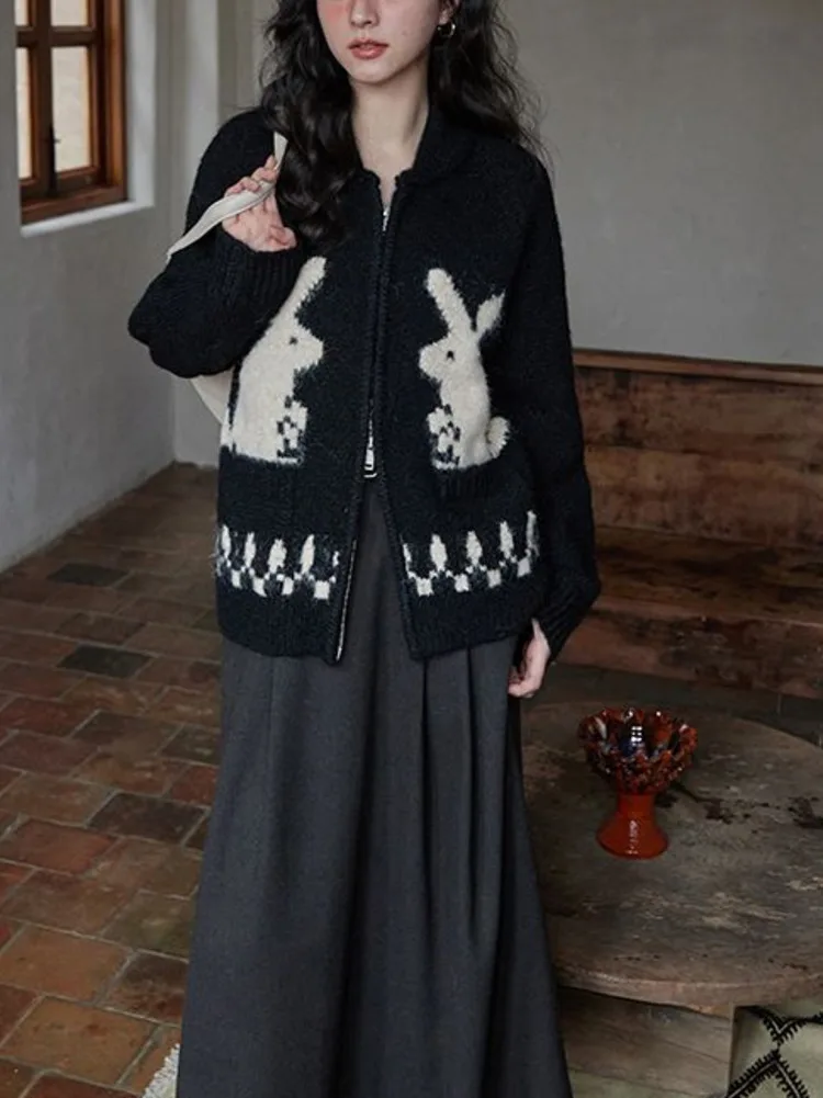 

Y2k Rabbts Cardigans Women Casual Preppy Style All-match Sweater Cartoon Chic Knitting Autumn Ulzzang College Girls Simple