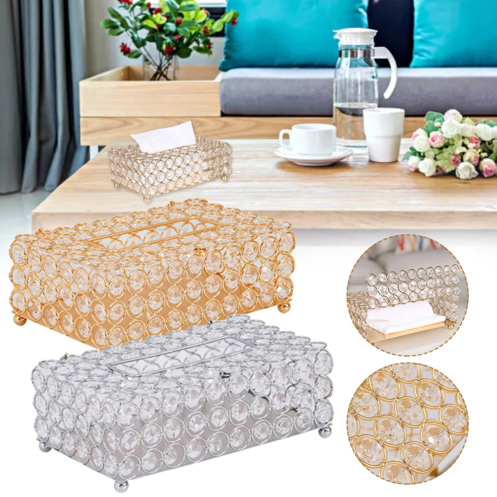 

New Durable Crystal Tissue Box 7.87x5x3.15in Steel Napkin Case Paper Easy To Install Tissue Holder Cover For Home Hotel
