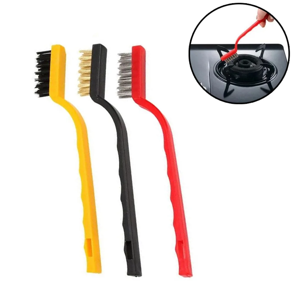

3pcs 7Inch Industrial Steel Wire Toothbrush Copper Brush Steel Nylon Rust Brush Removes Scale Paint Slag Kitchen Cleaning Tools