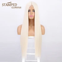 long straight synthetic wigs for women natural middle part wig black blonde cosplay wig high temperature brown pink orange color