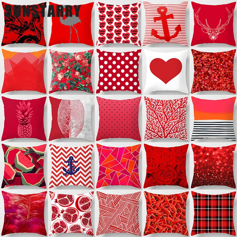 

New Creative Nordic Geometry Red Cushion Cover Hot Modern Decorative Polyester Pillow Case Sofa Decor 45x45cm Throw Pillows