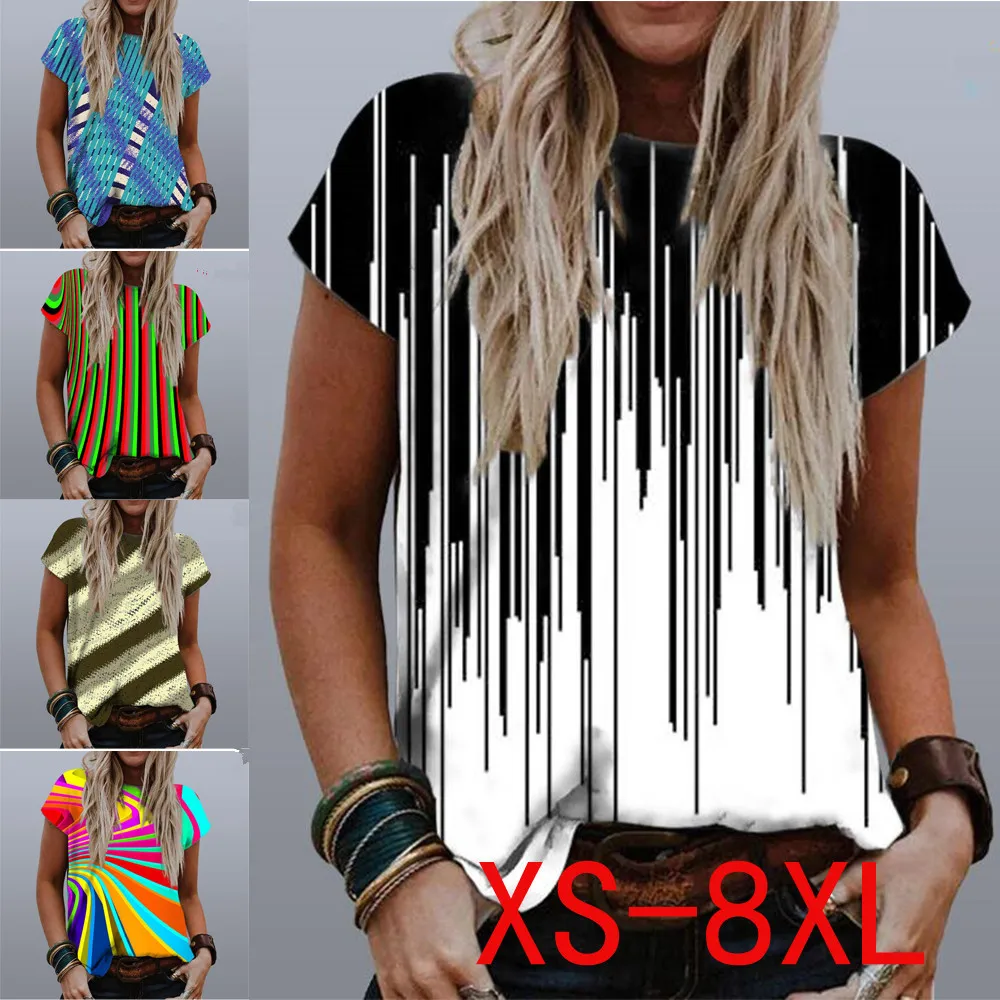 

2022 Women Fashion Print T-Shirt Women Summer Round Neck Short Sleeve Tops Casual Tees Plus Size Loose Tshirts XS-8XL