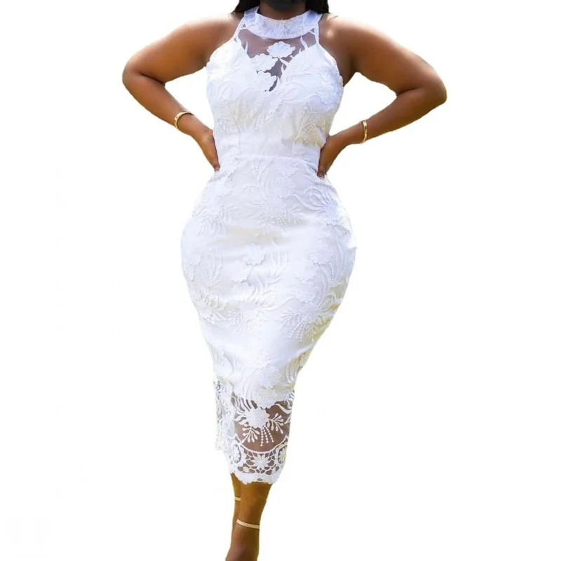 

African Pencil Dress Women Empire Sleeveless Africa Clothing 2022 New Mesh Splice Elegant Sexy Traditional African Party Dress