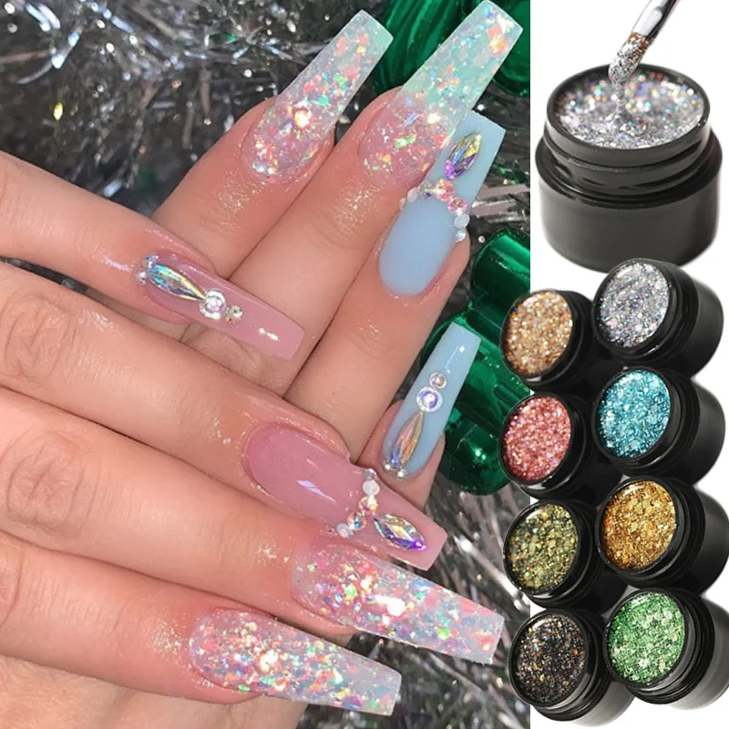 

Glitter Bright Painting Gel Multi Shape Sequin Semi Permanent Soak Off UV LED Nail Gel Varnish Luxury Starry Color Gel Lacquer
