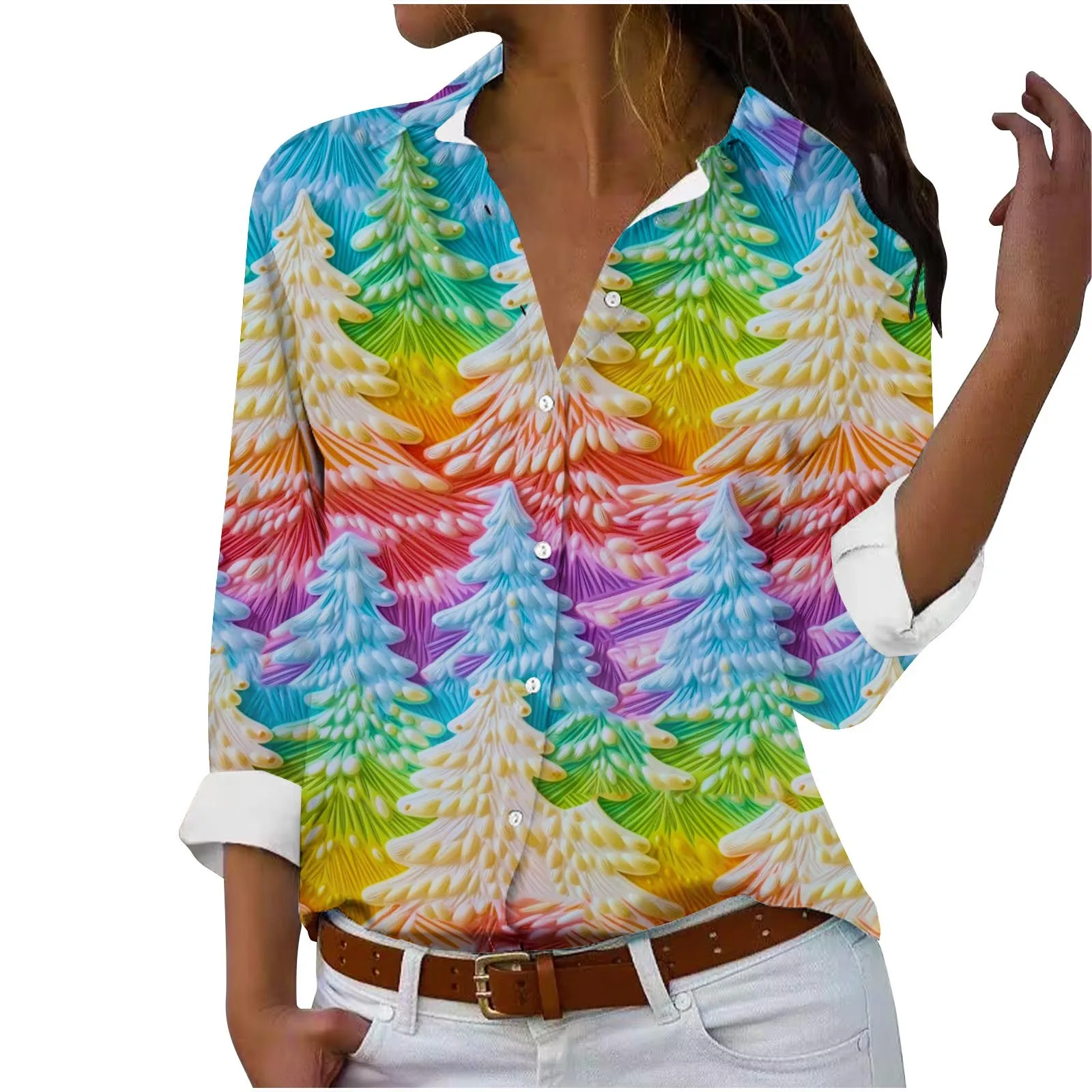 

2023 ​New Cat Animal Floral Print Women's Shirt Long Sleeve Casual Shirt Women's Fashion Large Temperament Top Breathable