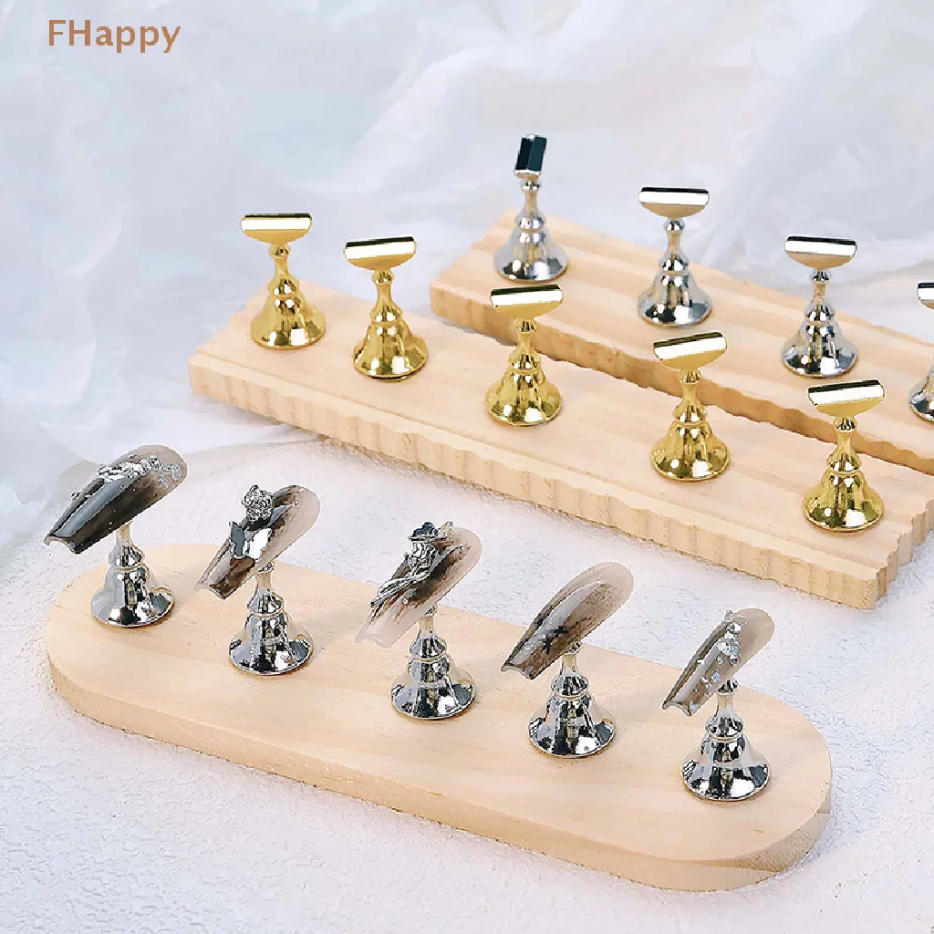 

Magnetic Nail Holder Wooden Display Stand For False Nail Tips Gel Polish Showing Shelf Palettes Manicure Practice Tools