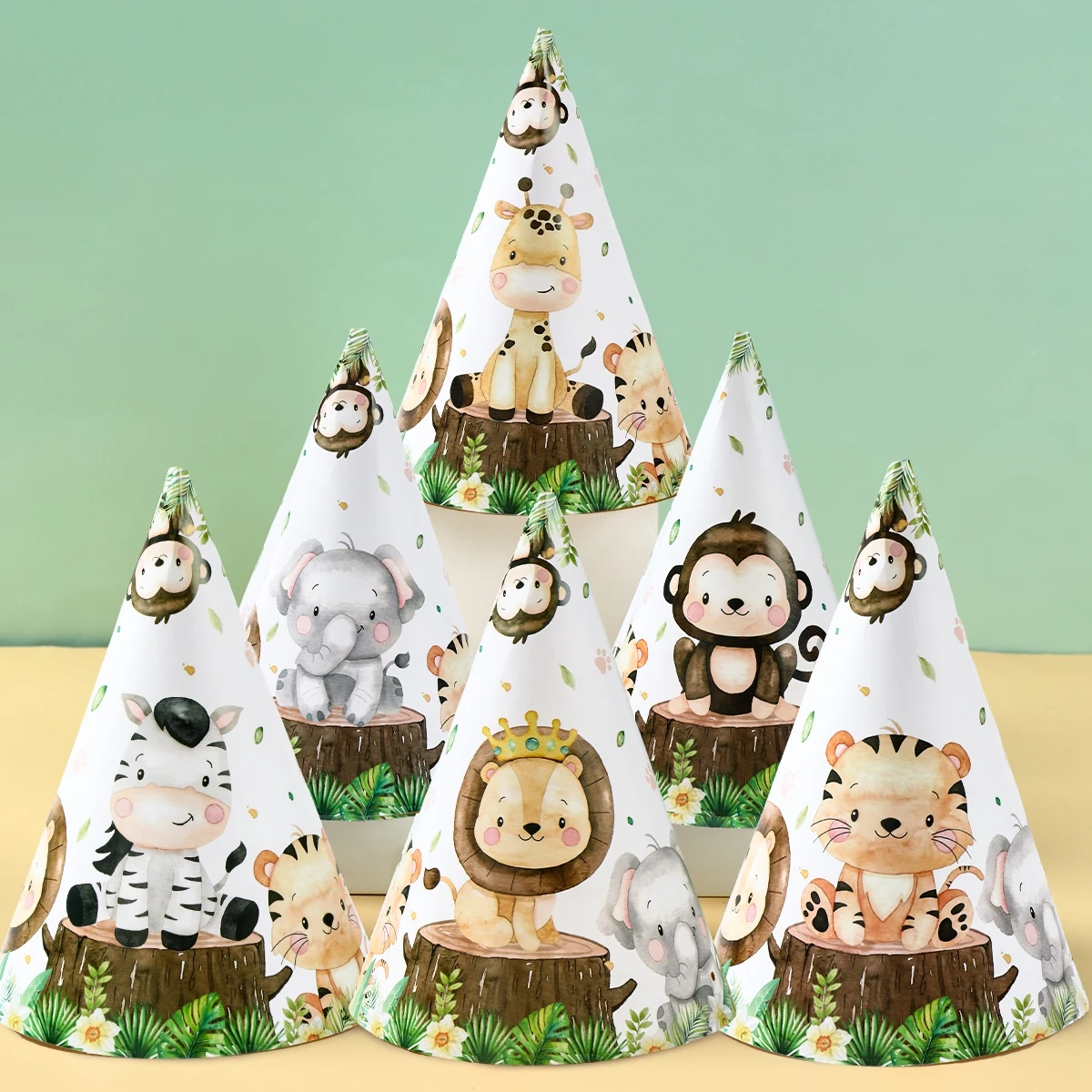 Бумажные шляпы в стиле джунглей с животными