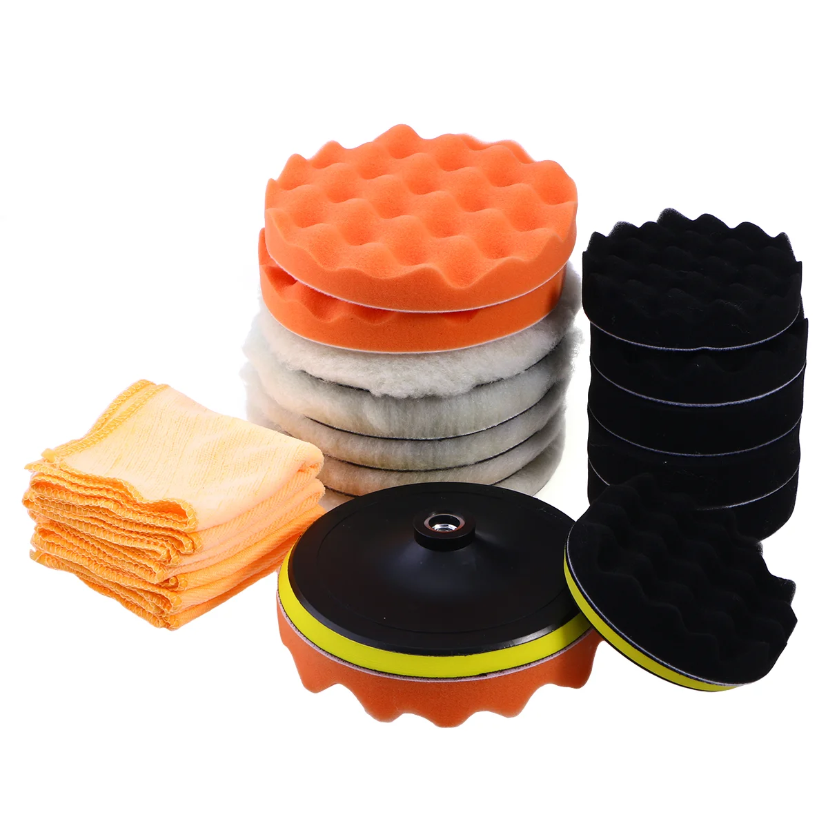 

20pcs Buffing Sponge Polishing Pad Self-Adhesive Disc Wool Disc Polishing Wax Sanding Pad for Car (4pcs towels, 9pcs
