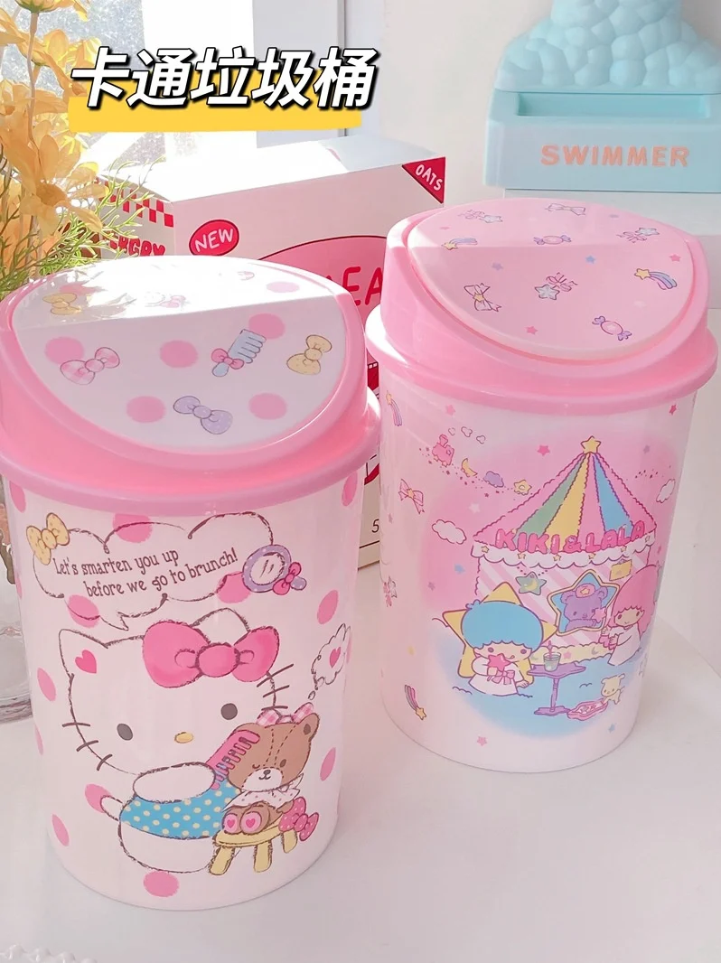 

Kawaii Cartoon Sanrioed Kuromi My Melody Cinnamoroll Flip Trash Can Desktop Clutter Storage Box Bedroom Trash Trash Girl Gifts