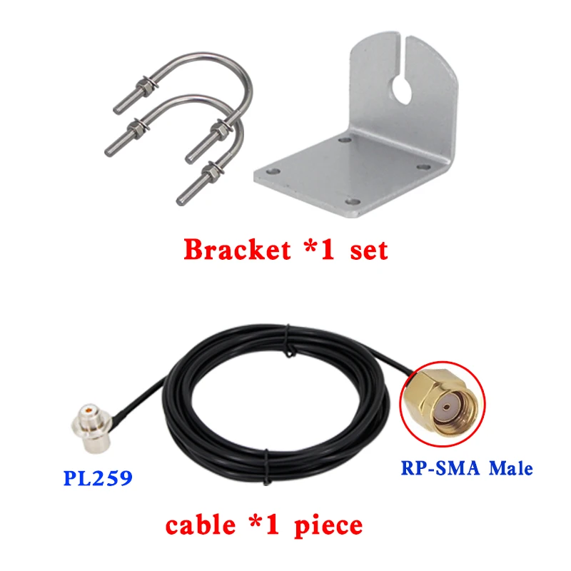 Outdoor Antenna fixing bracket with extension cable RG58 copper cable PL259 Base thickened L-bracket Stainless steel U clip enlarge