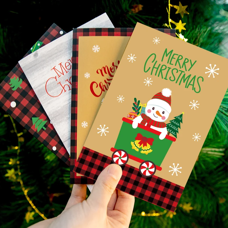 

6Sets Retro Christmas Kraft Gift Card Merry Christmas Greeting Card with Envelopes Stickers Holiday Xmas Party DIY Folding Card