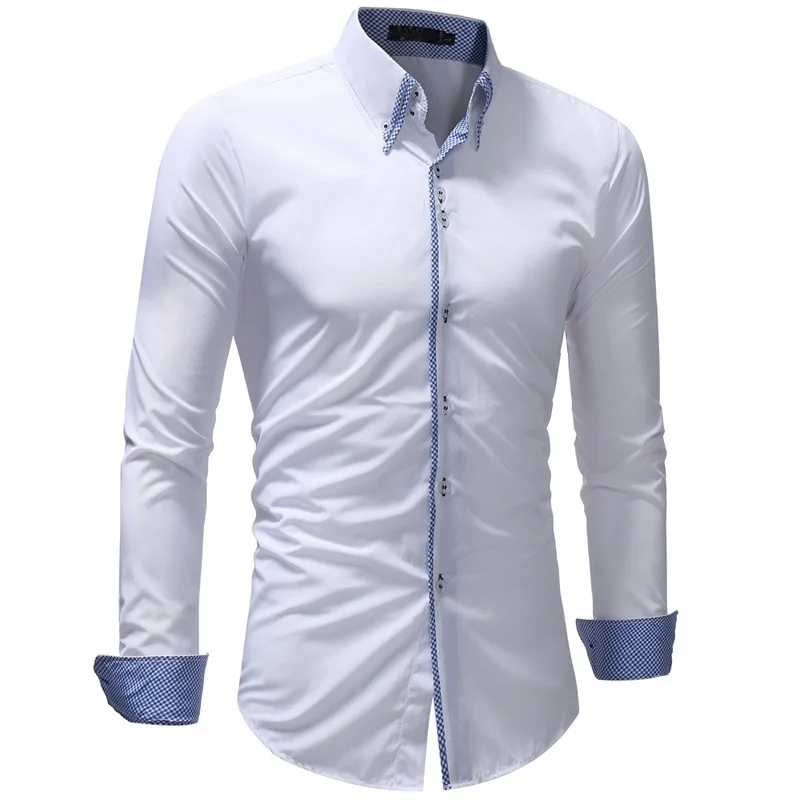 Trim Fit Mens Smart Casual Dress Shirts Turn-down Collar Long Sleeve Solid Business Men Clothing