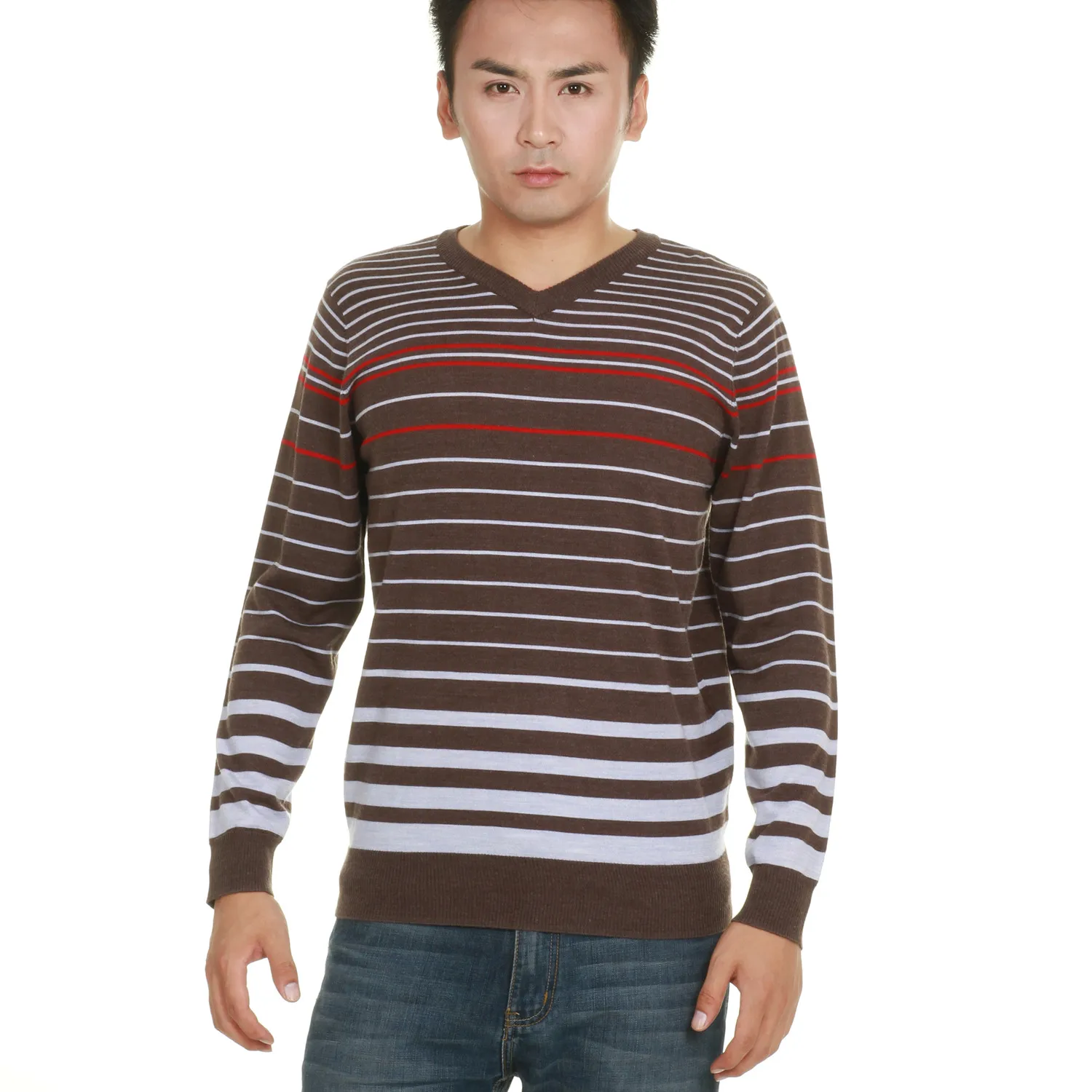 

Spring and Autumn Men's Striped Heart Collar Long Sleeve Pullover Sweater, Top Soft Pullover Sweater Plus Size S-2XL