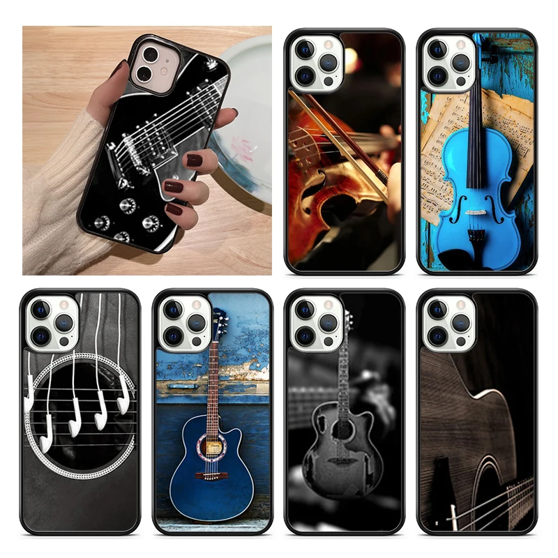 Musical Violin Guitar Phone Case Cover For iPhone 15 16 14 XR XS 11 12 13 Mini Pro MAX Plus