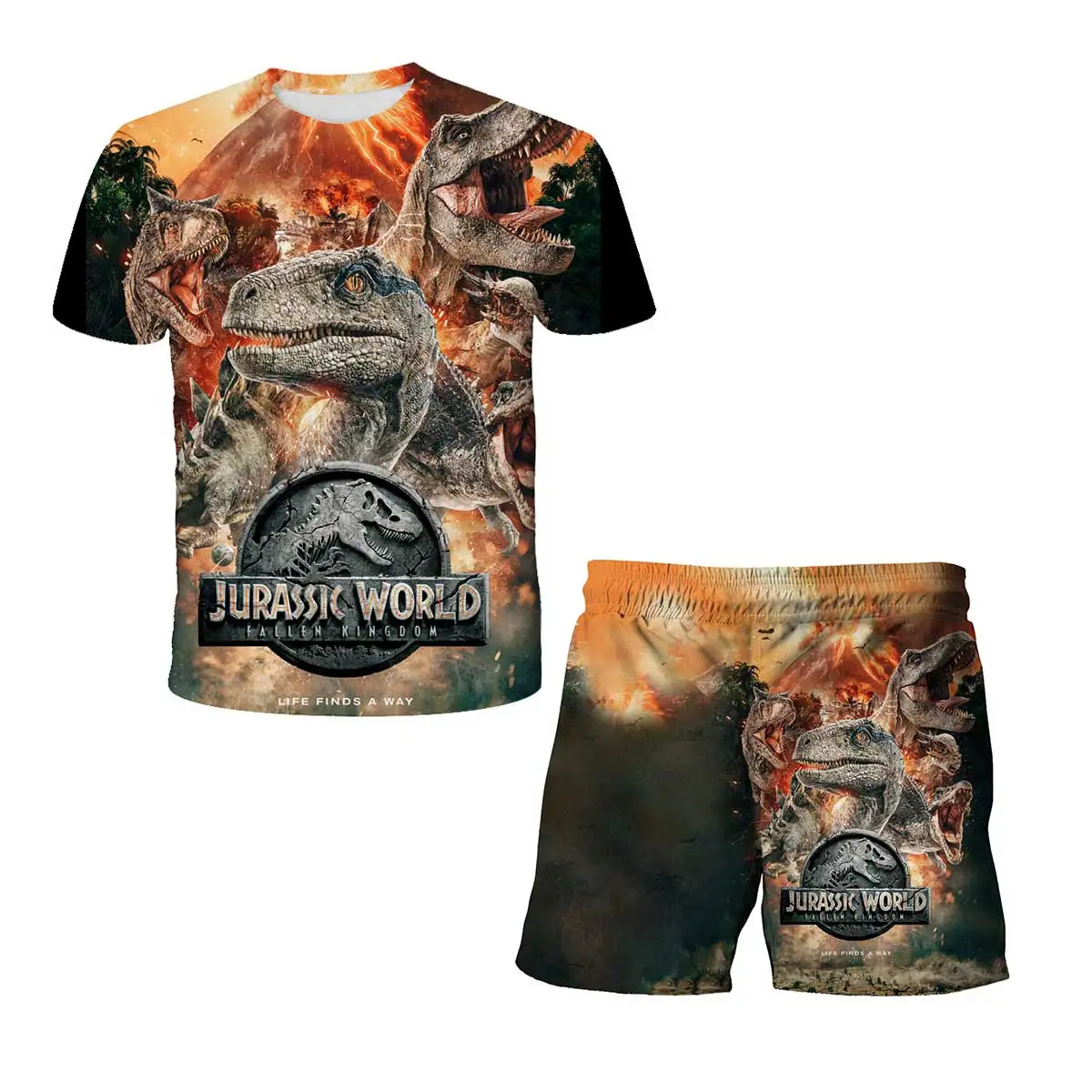 Jurassic Boys Park 3d Tshirts Set Children Dinosaur T-shirts Short Pants 2pcs Suit 4-14 Years Kids Fashion Short Sleeve Sets