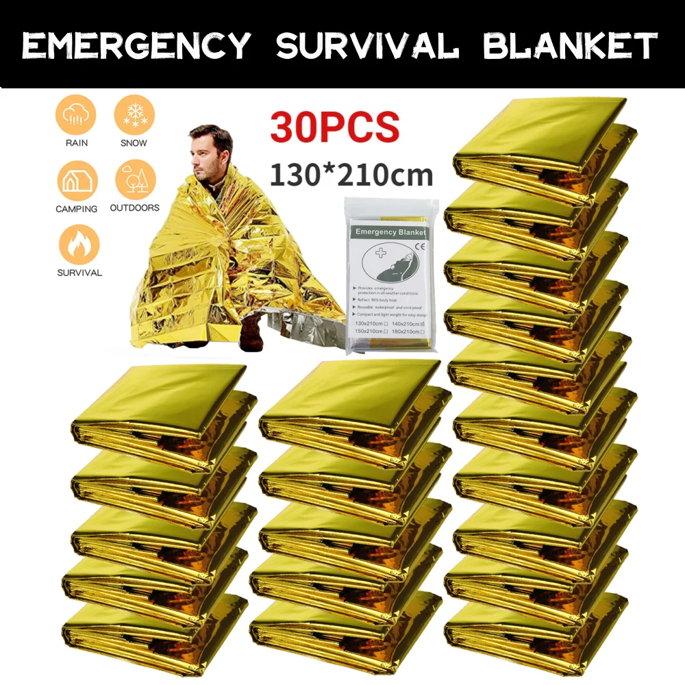 

5-30Pc Outdoor Emergency Gold-Sliver Survival Blanket Waterproof First Aid Rescue Curtain Foil Thermal Military Blanket130X210Cm