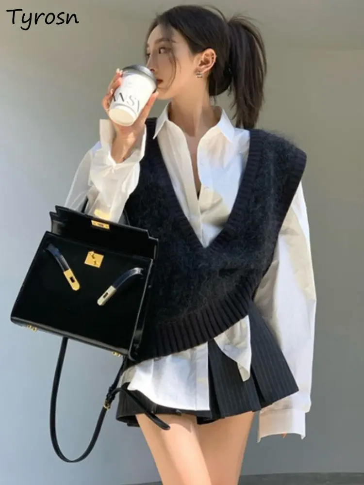 

Sweater Vests Women Loose Minimalist Pure All-match Knitting Tender Autumn Retro Leisure Korean Style Classic Ladies Design Cozy