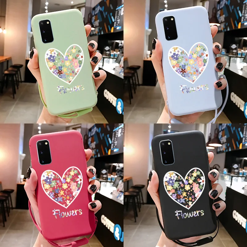 

For Samsung Galaxy S22 Uitra S21 FE S20 Plus S10 Lite S9 Note 20 10 9 Cover Fashion Love Heart Hand Lanyard Silicone Phone Case