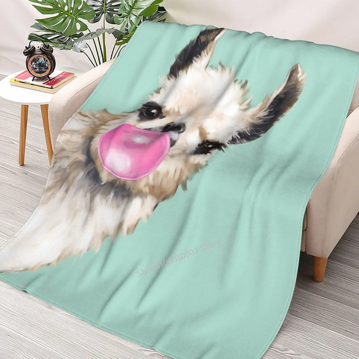 

Bubble Gum Sneaky Llama In Green Throw Blanket 3D printed sofa bedroom decorative blanket children adult Christmas gift