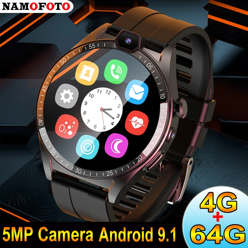 

NAMOFOTO New 4G Smartwatch 1.43'' 400*400 4GB 64GB Android 9.1 Dual Cameras 5MP SIM Card Wi-Fi GPS Face ID Men Smart Watch Phone