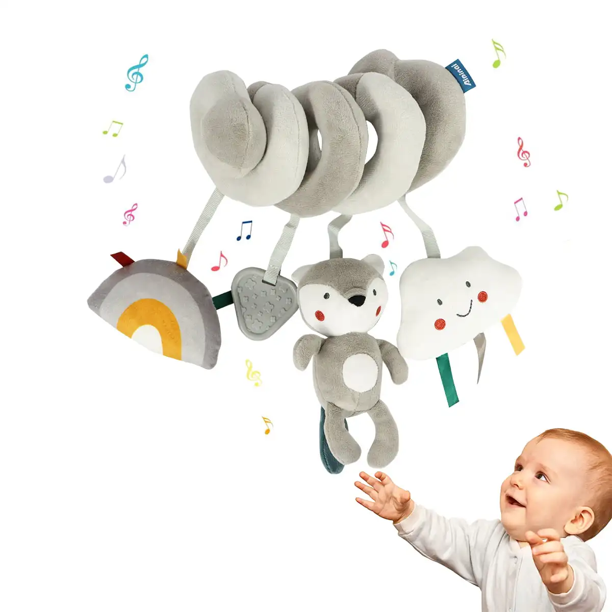 

Baby Car Seat Toy, Plush Hanging Spiral Activity Toy for Stroller, Fox