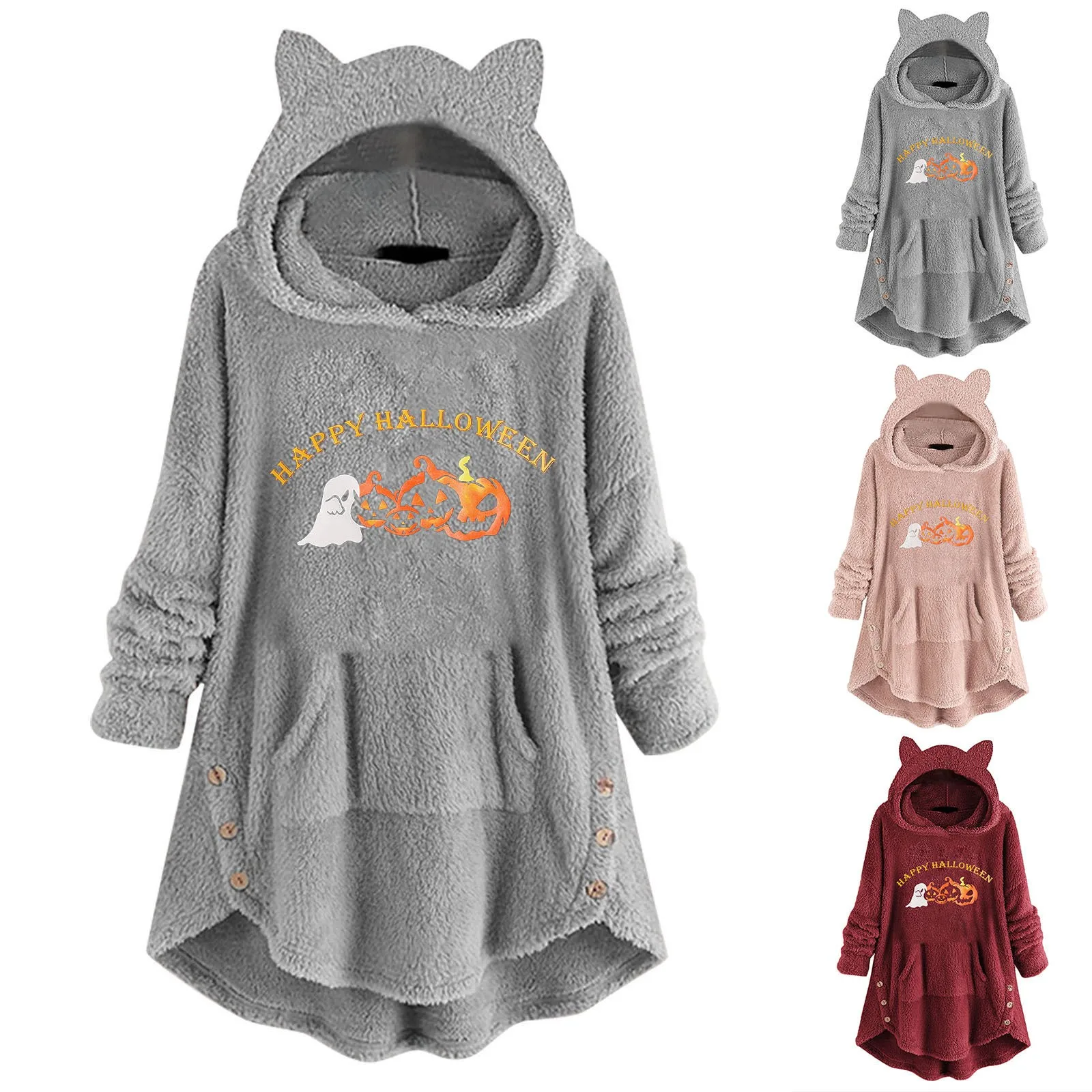 

Women Fleece Jacket Fuzzy Coat Women's Halloween Fleece Top Long Womens Fleece Jackets Full Zip Hoodie Womens Embroide Jacket