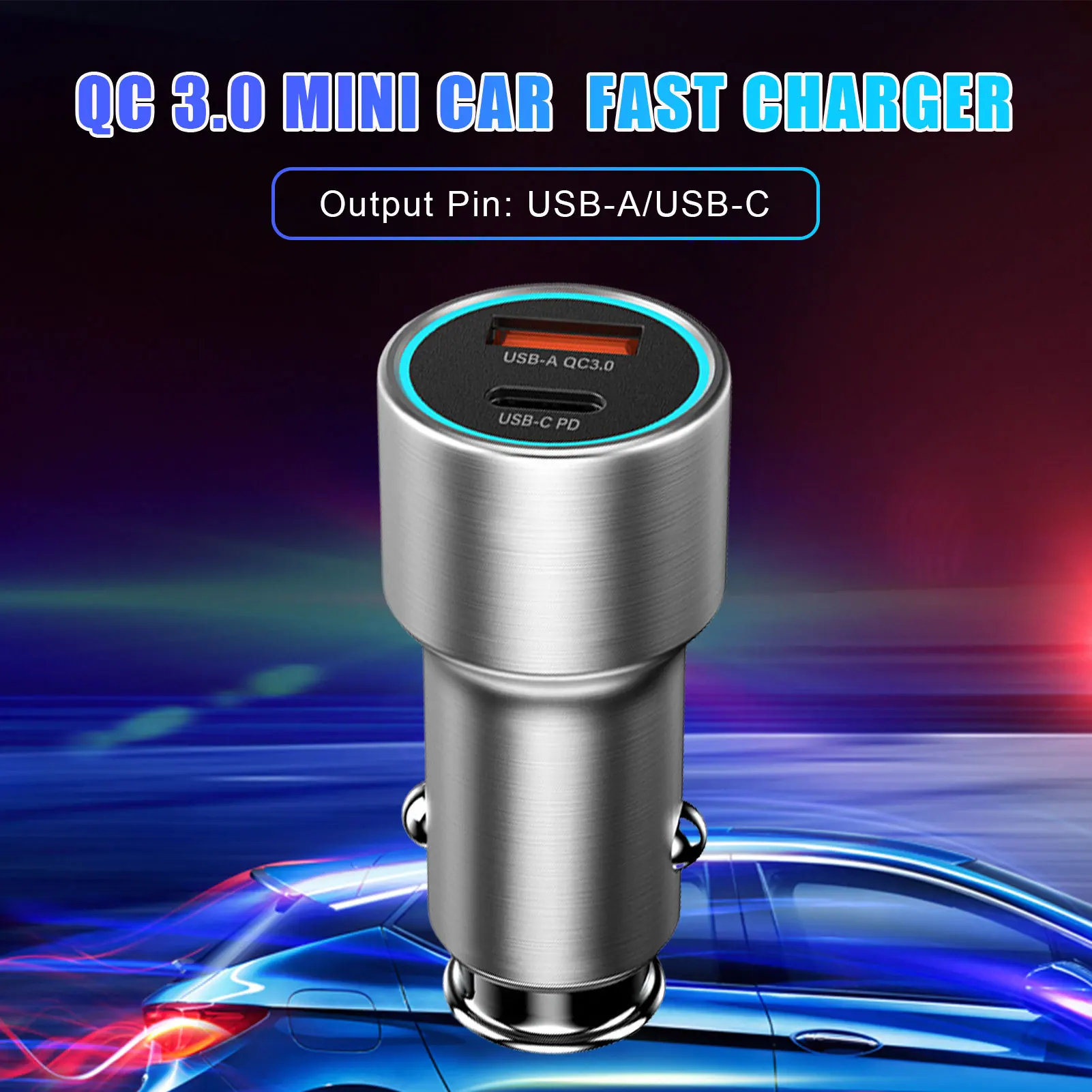 

Быстрое зарядное устройство для телефона USB C автомобильное зарядное устройство QC 3,0 с двумя портами супер мини металлический автомобильный...