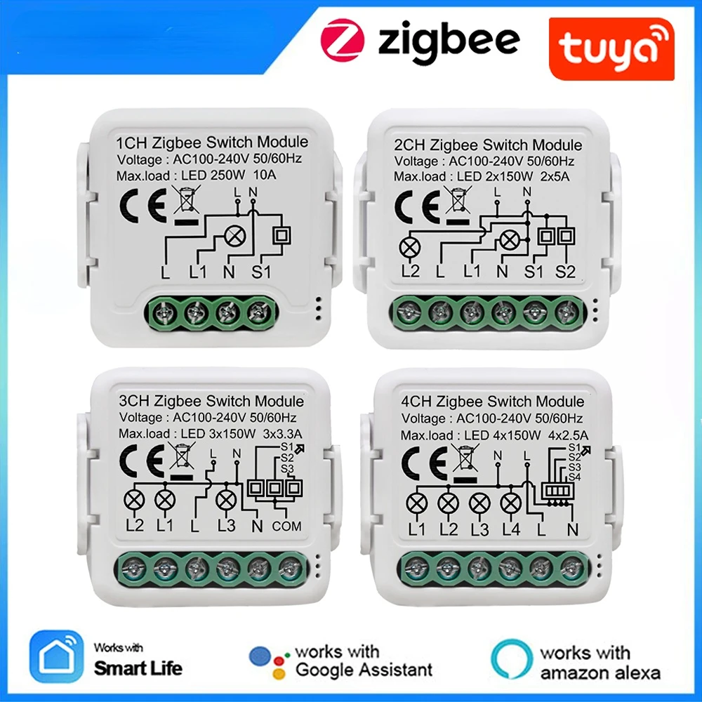 

Tuya Smart Zigbee Light Switch Module 1/2/3/4 Gang Automation DIY Breaker 2 Ways Control Work with Alexa Google Home