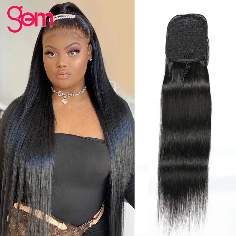 

Straight Human Hair Ponytail For Black Women Clip In Hair Extensions Brazilian Natural Hairpiece Drawstring Ponytail Human Hair