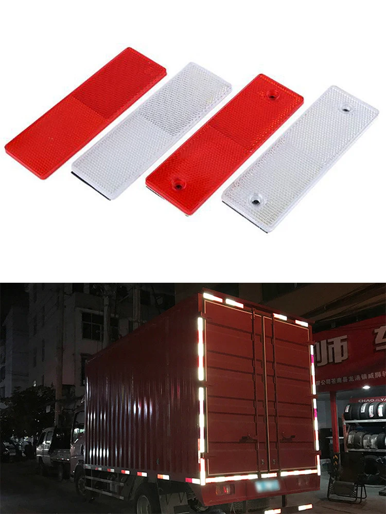 

5Pcs Truck Trailer Rectangle Plastic Reflector Reflective Tape Adhesive Auto Safety Night Warning Plate Stickers Car Accessories