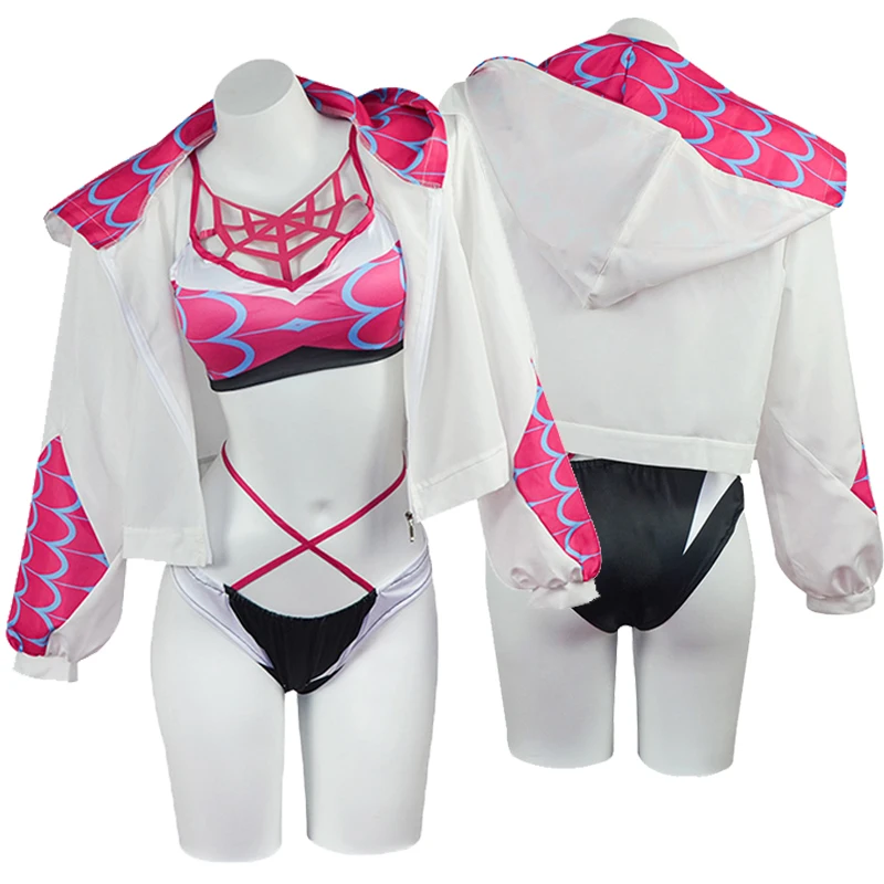 

Superhero Gwen Stacy Cosplay Swimsuit Adult Sexy Women Girls Top Bra Underwear Coat Suit Bikini Party Swimwear Costume Halloween
