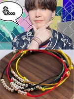 2022 korean wave summer new suga jimin transfer beads bracelet red and black 2 color hand rope travel accessories gift