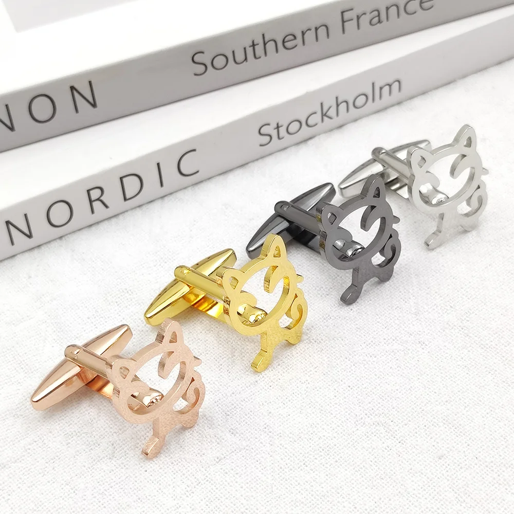 Cute Kitten Men Women's Cufflinks Small Animal Stainless Steel Shirt Cufflinks Accessories Neutral Jewelry Wholesale