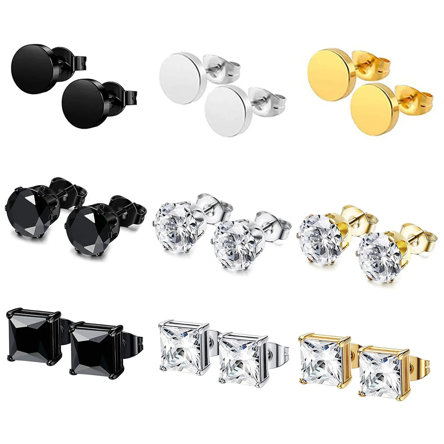 

WKOUD 1-3 пары серьги-гвоздики из нержавеющей стали черные/серебряные/Золотые для мужчин и женщин CZ серьги 3 мм-8 мм доступны