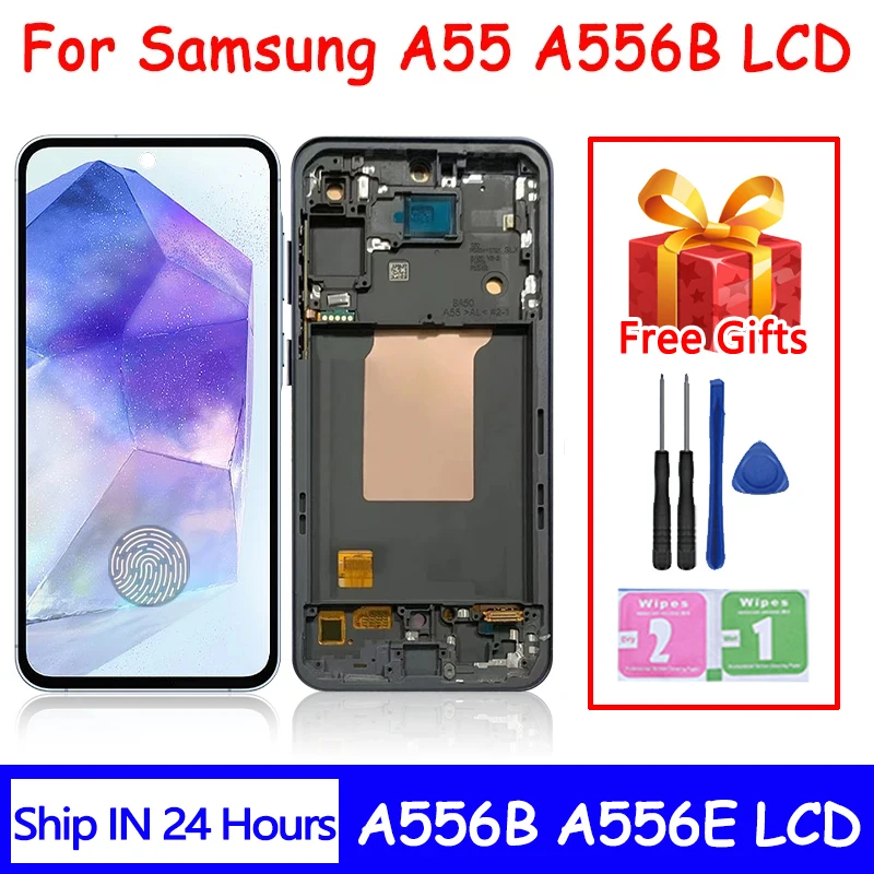 Фото 6,6-дюймовый Super AMOLED дисплей для Samsung A55 5G A556B A556E A5560, сенсорный экран, дигитайзер, рамка для Samsung A556 №1