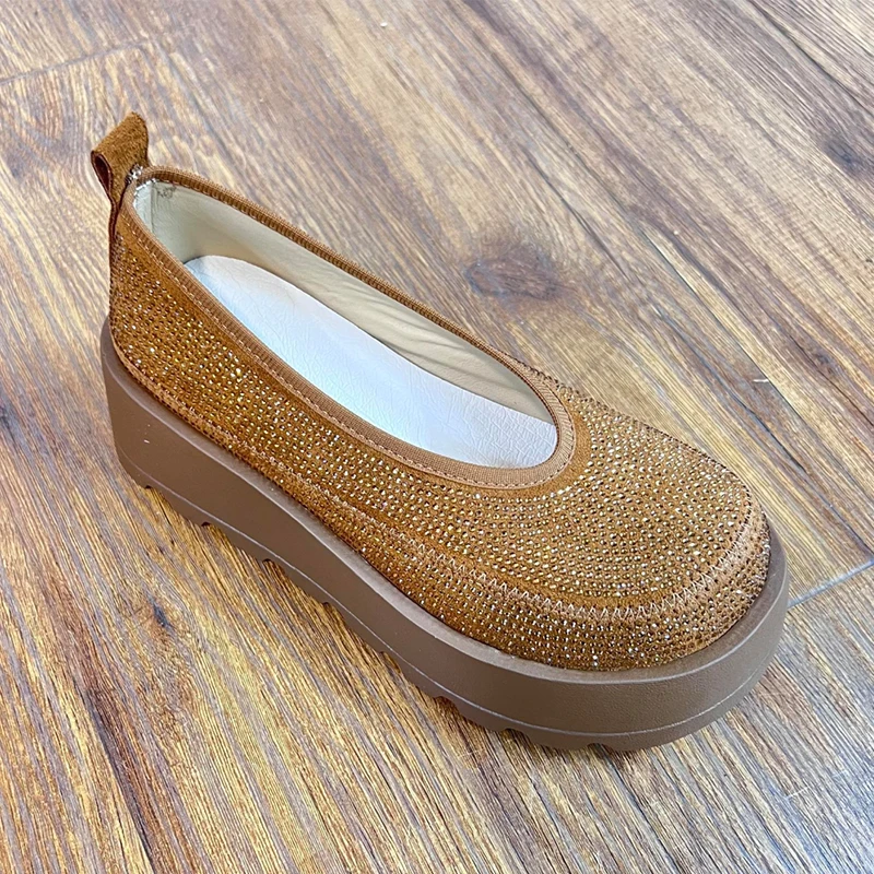 Женские лоферы на плоской подошве сандалии с кристаллами кроссовки платформе