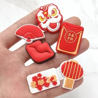 new year series pvc shoe charms sandal accessories chinese style lion fan lantern diy shoe buckle decoration jibz for croc charm